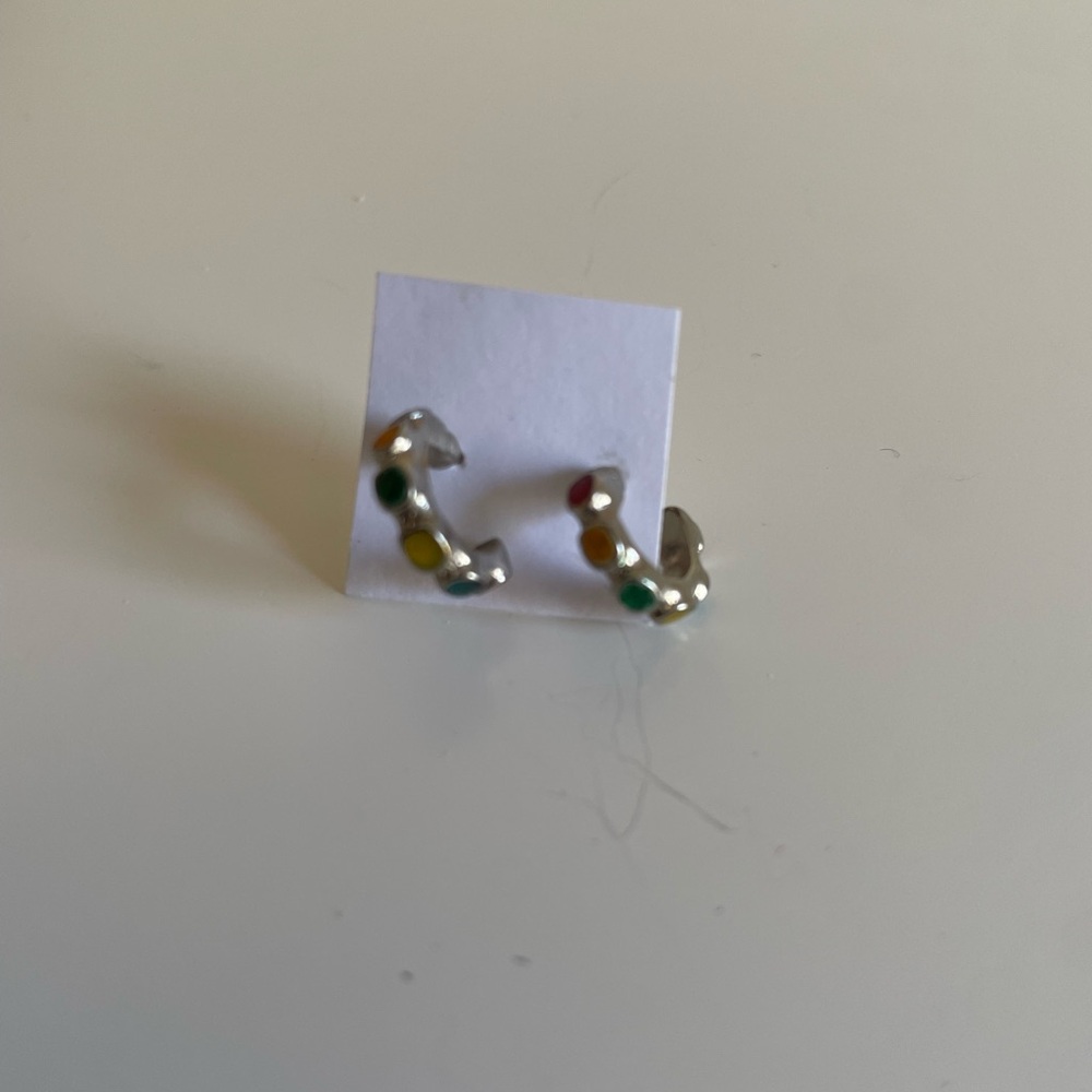 Silver Multi-Color Dot Hoop Earrings